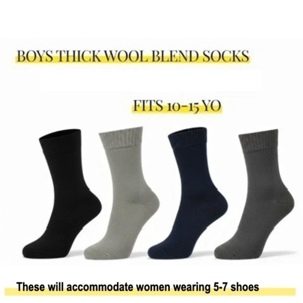 Merino Wool Mid Calf Socks Teens Men Women Small Feet Sock‎ 7-11 Winter 4 Pairs